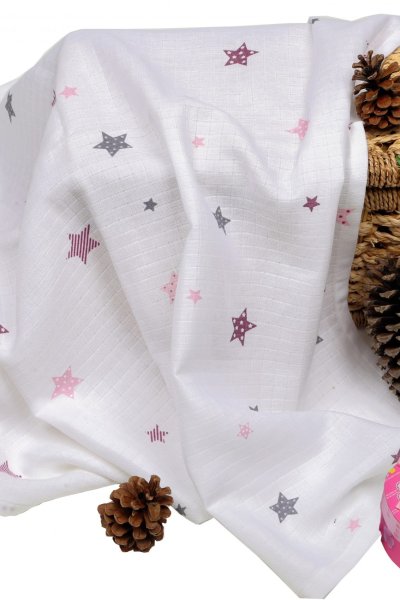 Sema Baby Çok Amaçlı Müslin Örtü 100x80 cm - Pembe Yıldız 8682476853124